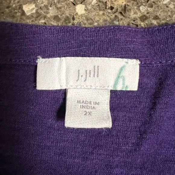 J. Jill Rich Purple Tunic Boho Top with Smocked Sleeves Size 2X Peasant Plus EUC - Picture 5 of 7